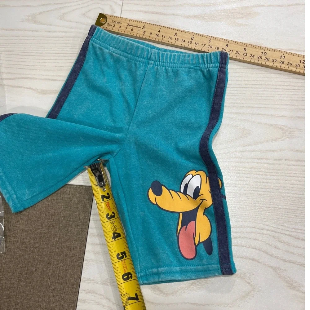 Disney Baby Sweatshirt Shorts Set Kids 3-6M Teal‎ Mickey Donald Goofy Pluto